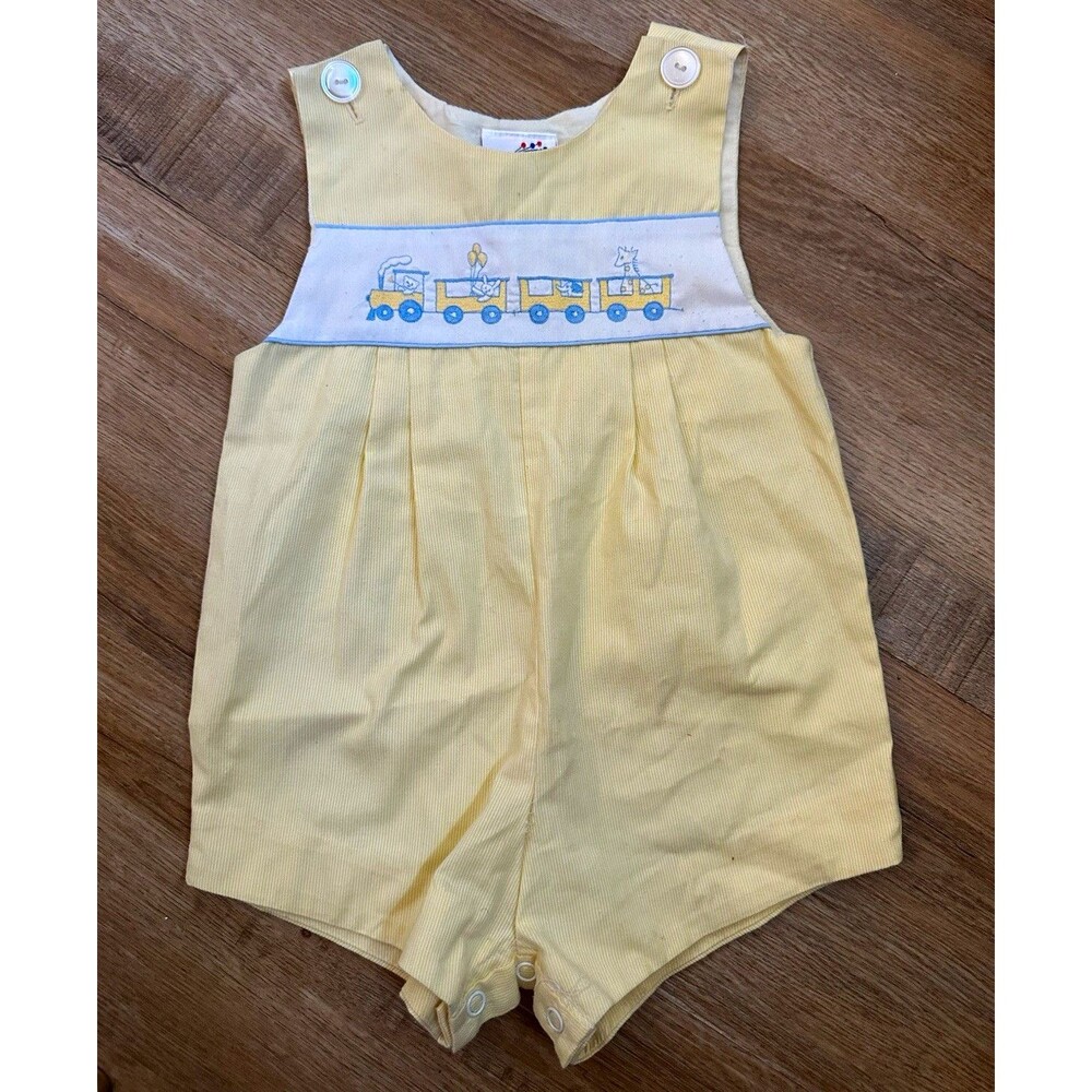 Vintage Baby Togs 12 months Yellow Sleeveless Romper Train Embroidered romper